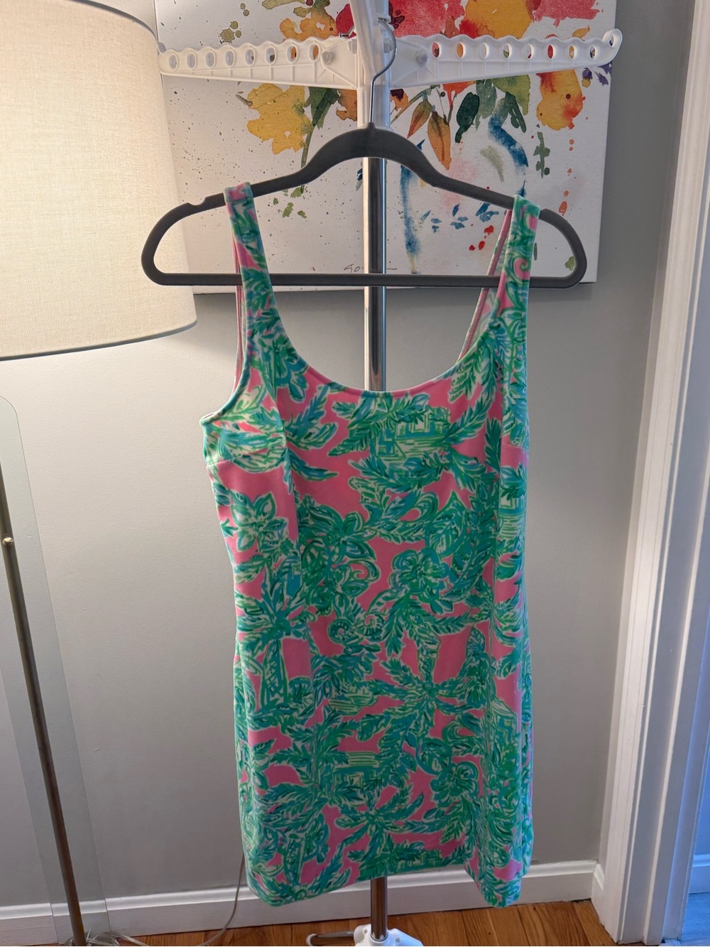 Lilly Pulitzer Pink Mini Dress with Green Tropical Print